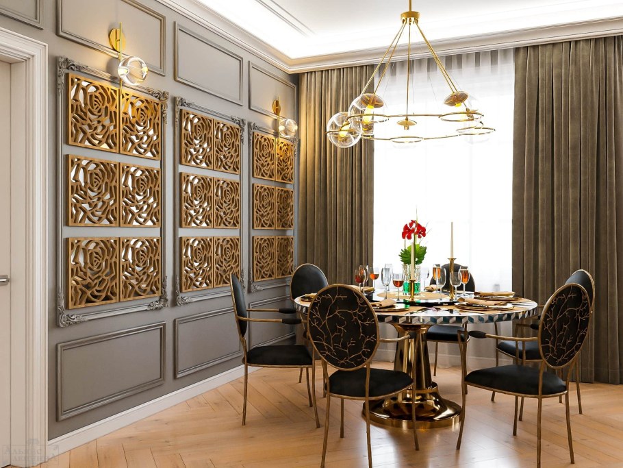 Зеркальная декоративная деревянная 3d панель "vodorosli"