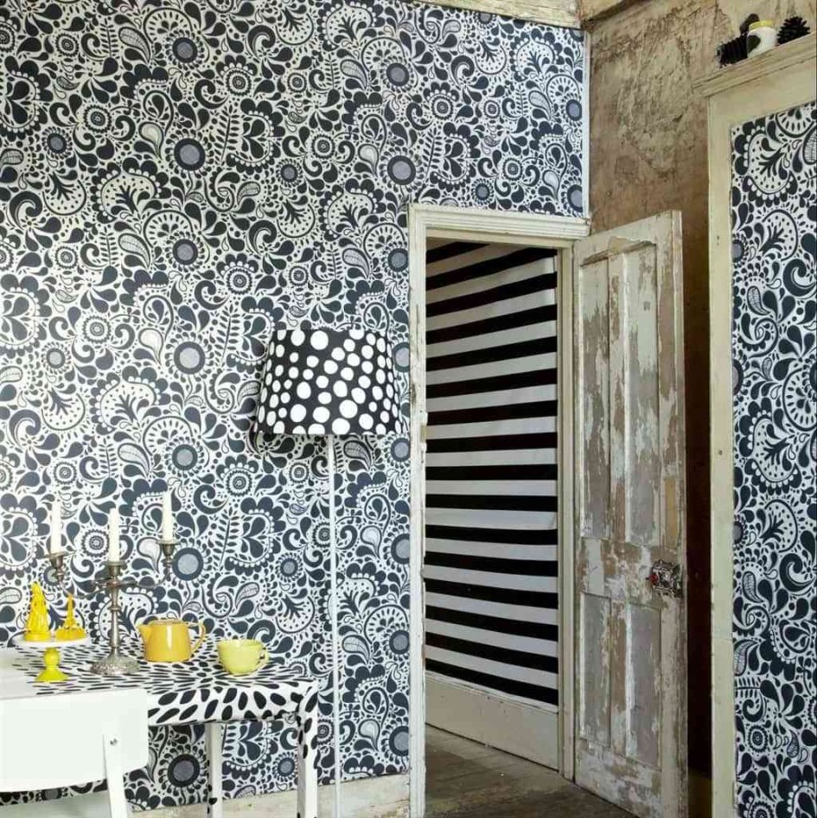 Бело чёрный орнамент в интерьер