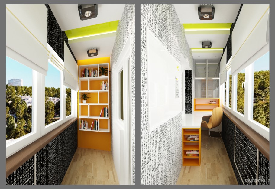 Узкая комната с балконом