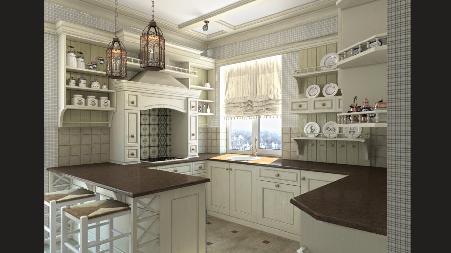 П образные кухни в стиле Прованс