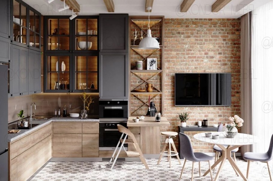 Деревянная кухня икеа в стиле лофт