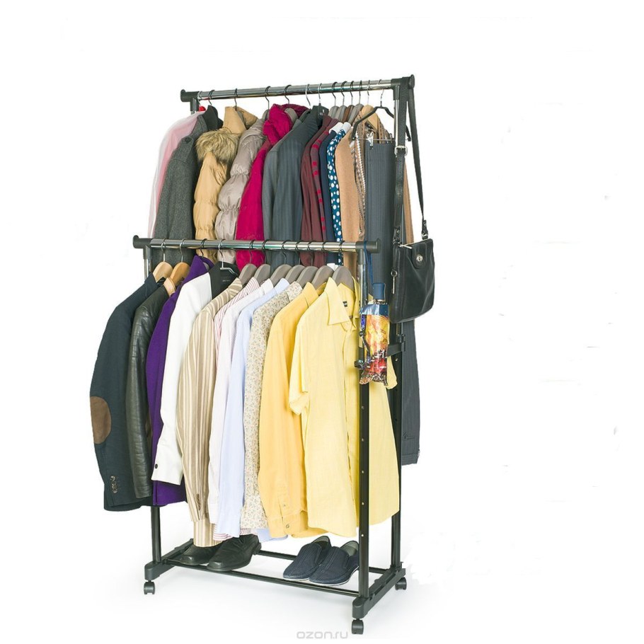 Двойная напольная передвижная стойка для одежды Леруа