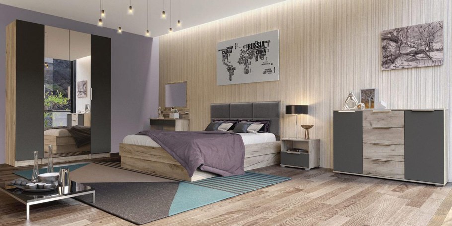 Модульная спальня Венеция дуб серый крафт / графит
