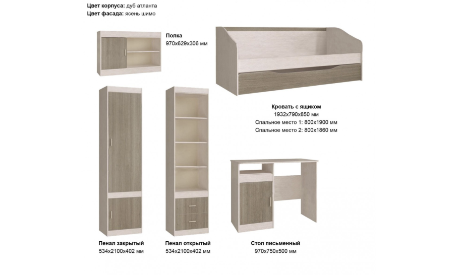 "Паскаль" шкаф закрытый дуб Атланта/ясень шимо