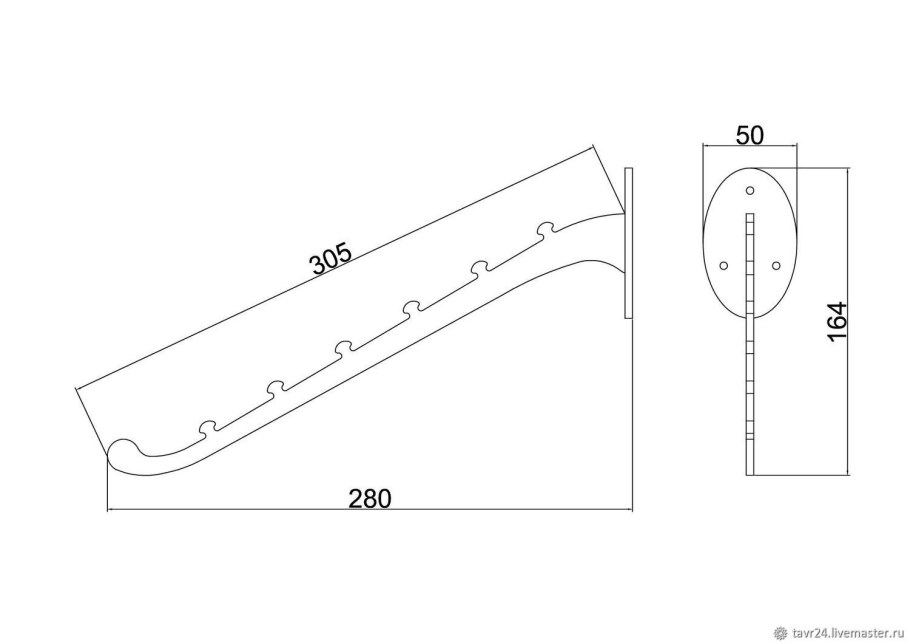 Вешалка консольная на 10 крючков 820х180х600