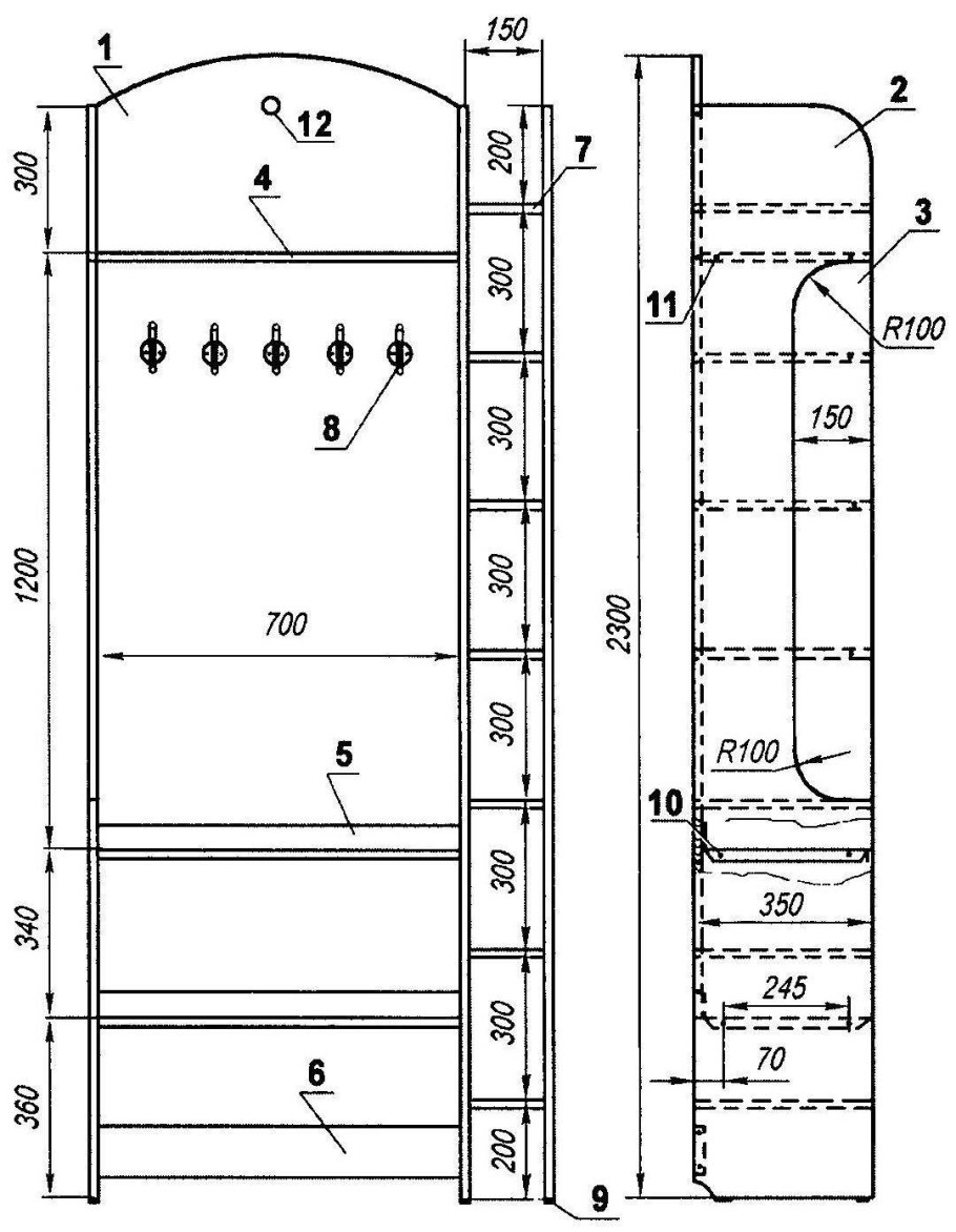 Вешалка в прихожую чертеж