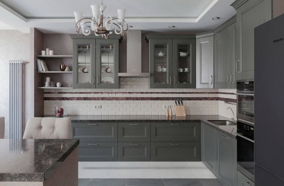 Кухня цвет графит Неоклассика