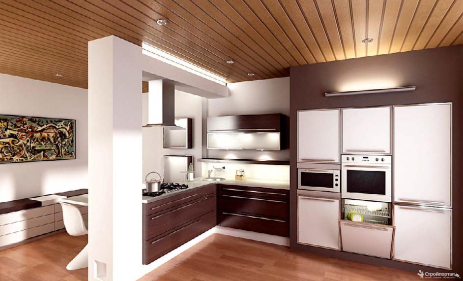 Дизайнерские потолки на кухне