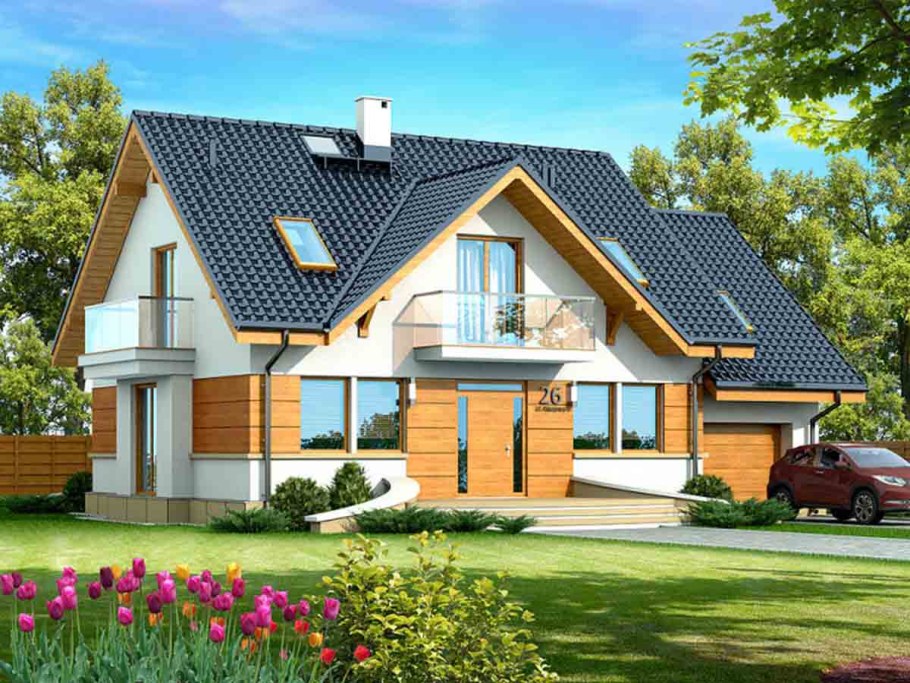 Дом с мансардой и террасой и гаражом 150м2