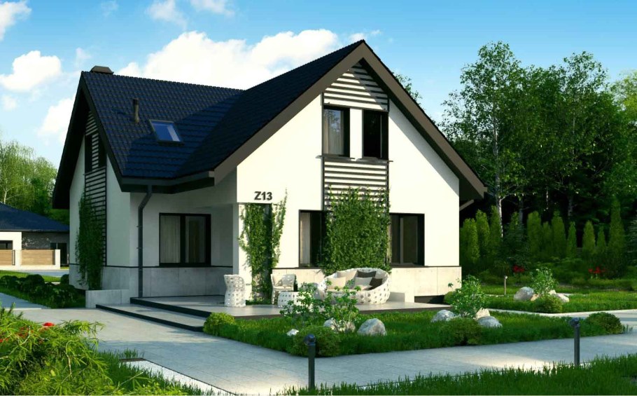 Г образный дом с мансардой и балконом