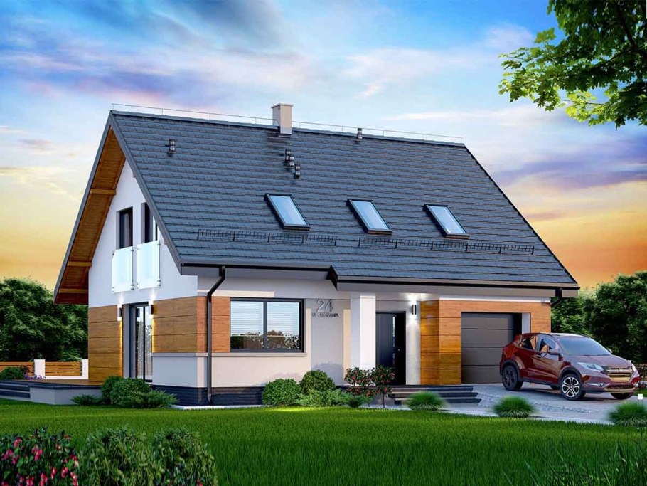 Одноэтажный дом с мансардой 150кв