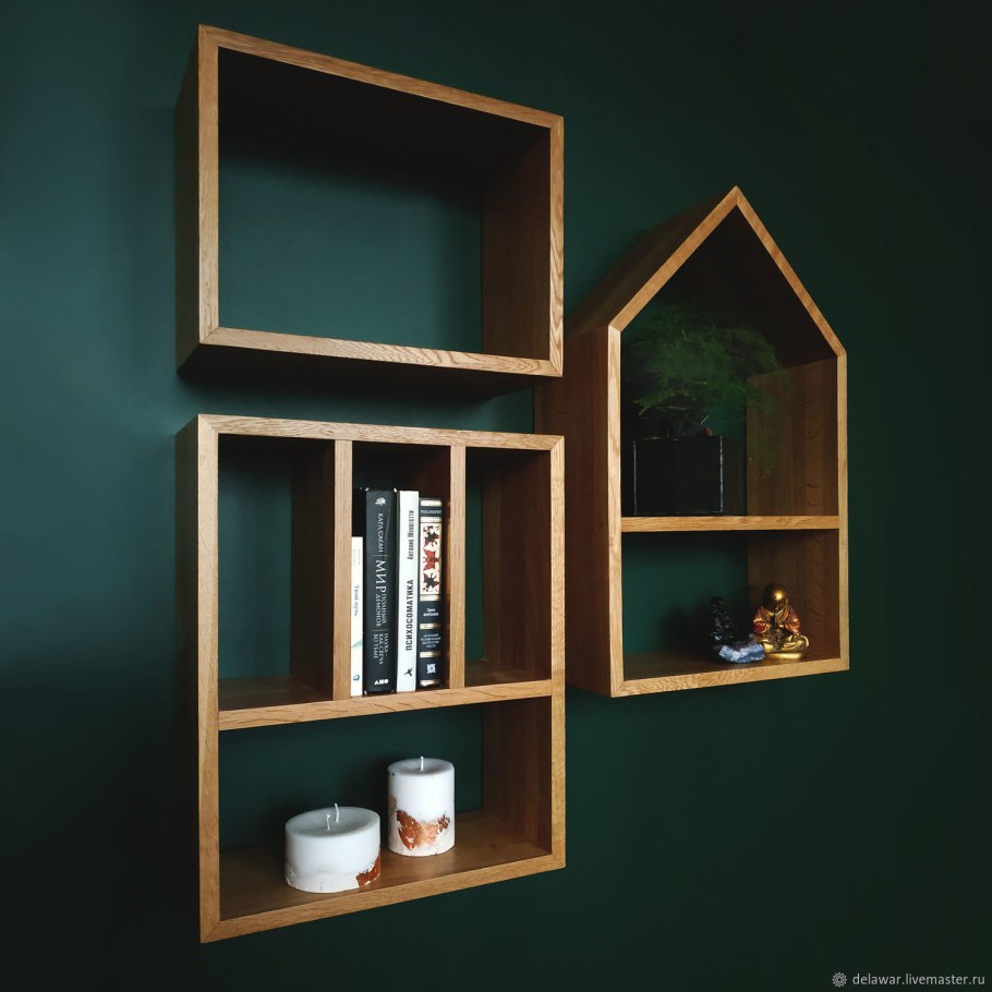 Геометрические полки из дерева
