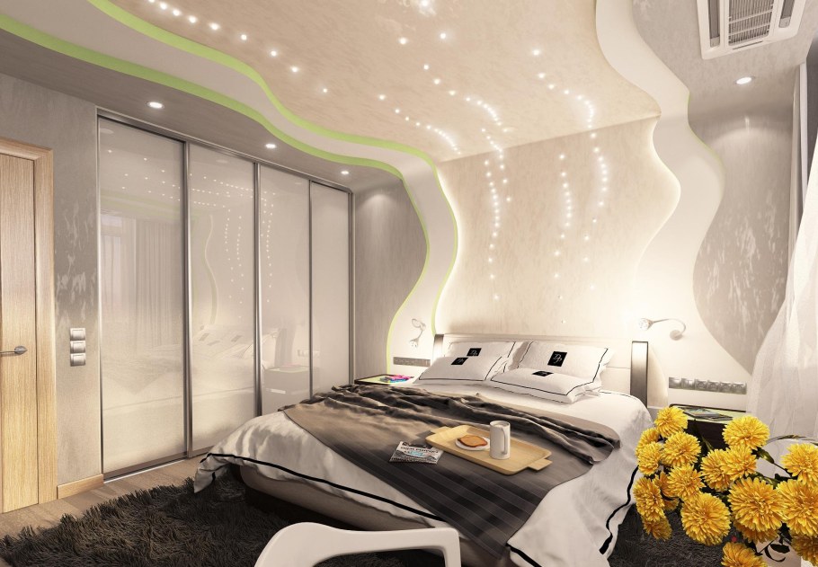Современные натяжные потолки для спален