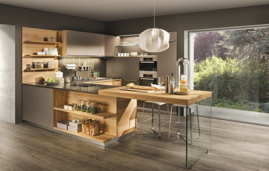 Кухня из дерева в современном стиле