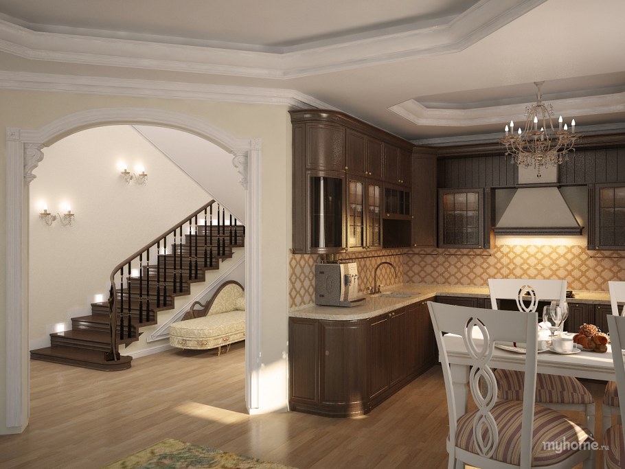 Кухня гостиная с аркой