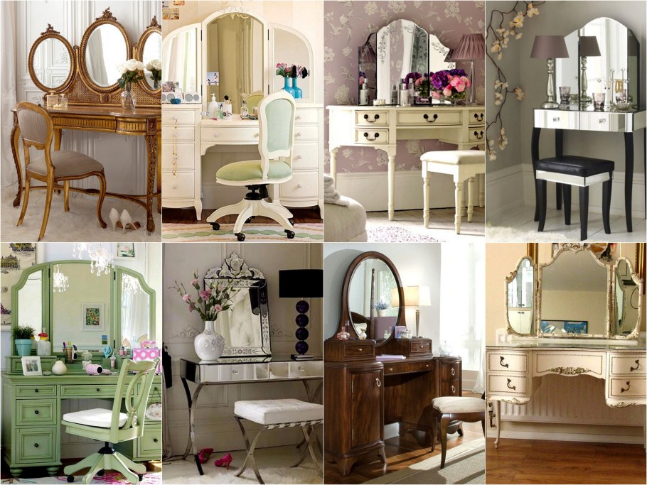 Белый туалетный столик в интерьере спальни