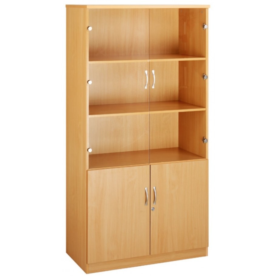 Шкаф с полками и стеклянными дверцами офисный