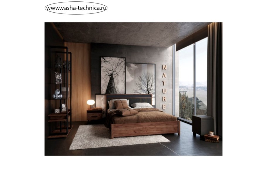 Nature 306 (спальня) кровать Люкс (1800) дуб табачный Craft-черный Глазов ТЭКС