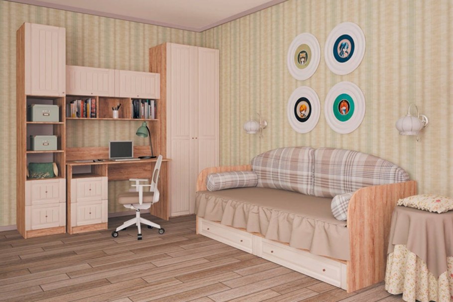 Кровать комфорт-s м1 Богуслава цвет дуб Баррик светлый/крем брюле