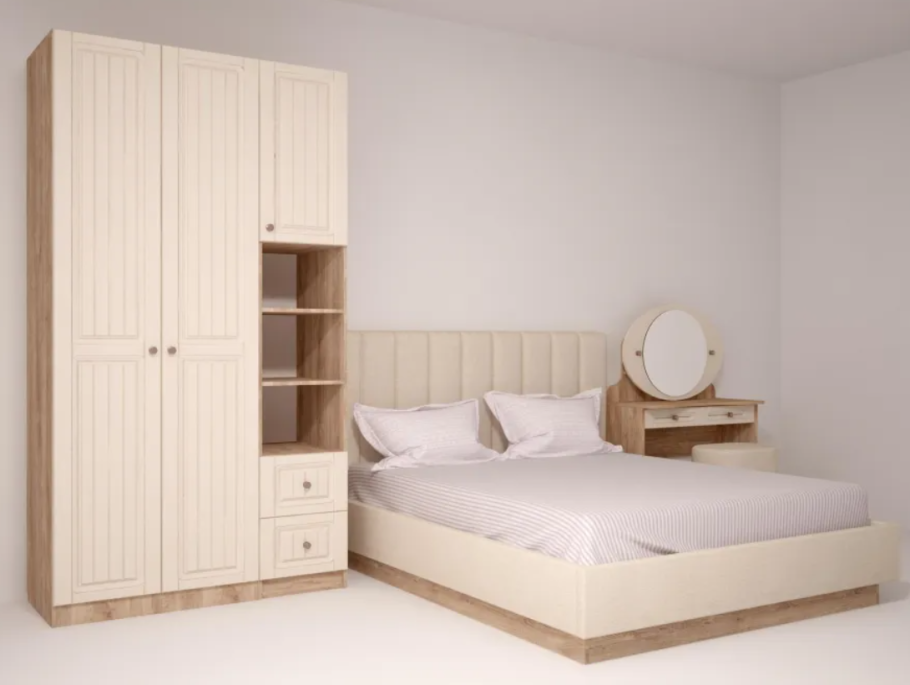 Кровать комфорт-s м1 Богуслава цвет дуб Баррик светлый/крем брюле