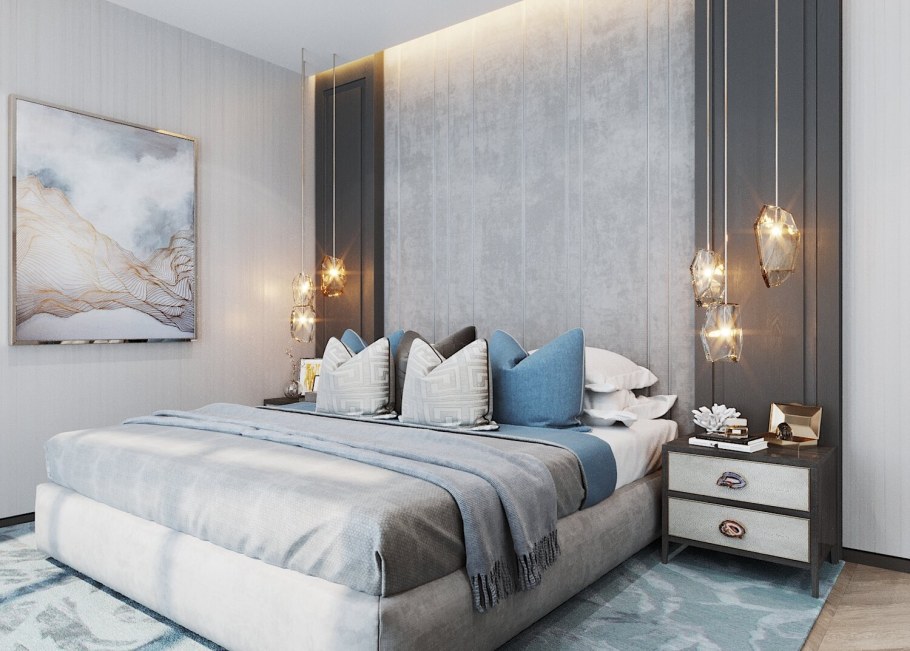 Сценарий освещения спальни с диваном