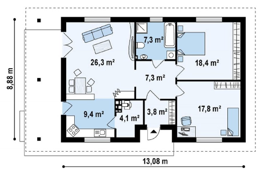 Проект дома 120 кв м одноэтажный с террасой