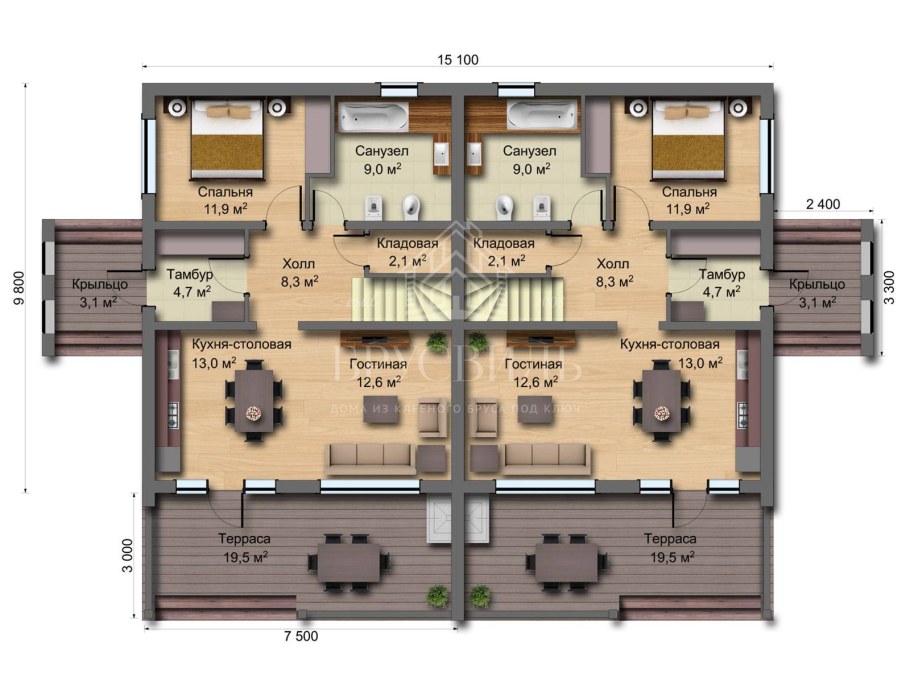 Планировка дуплекса 110 м2