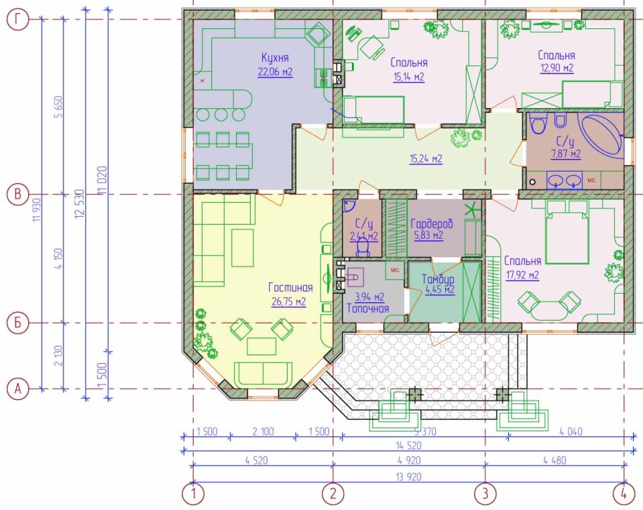 Проекты одноэтажных домов с эркером