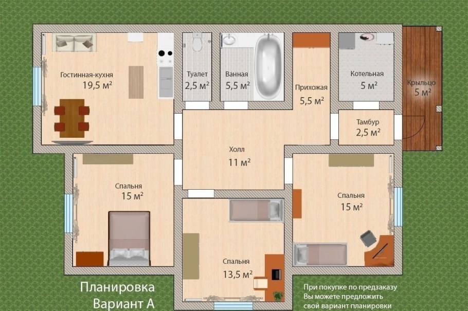 Одноэтажный дом 80 кв.м планировка