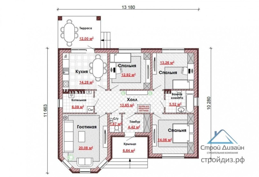 Планировка дома с эркером 100кв