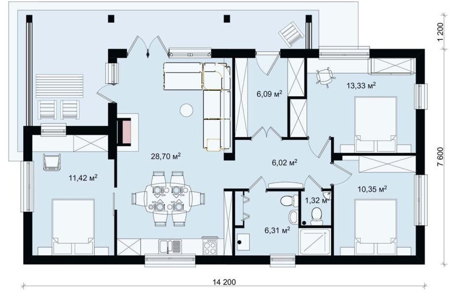 Дом одноэтажный с террасой 2 комнаты