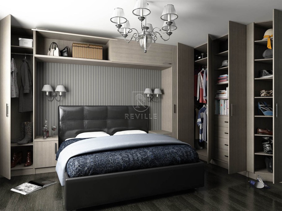Серый шкаф в спальне