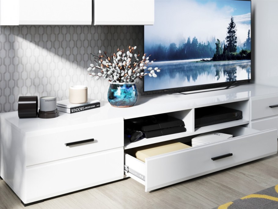 Тумба ТВ Йорк 2д1ящ белый/белый