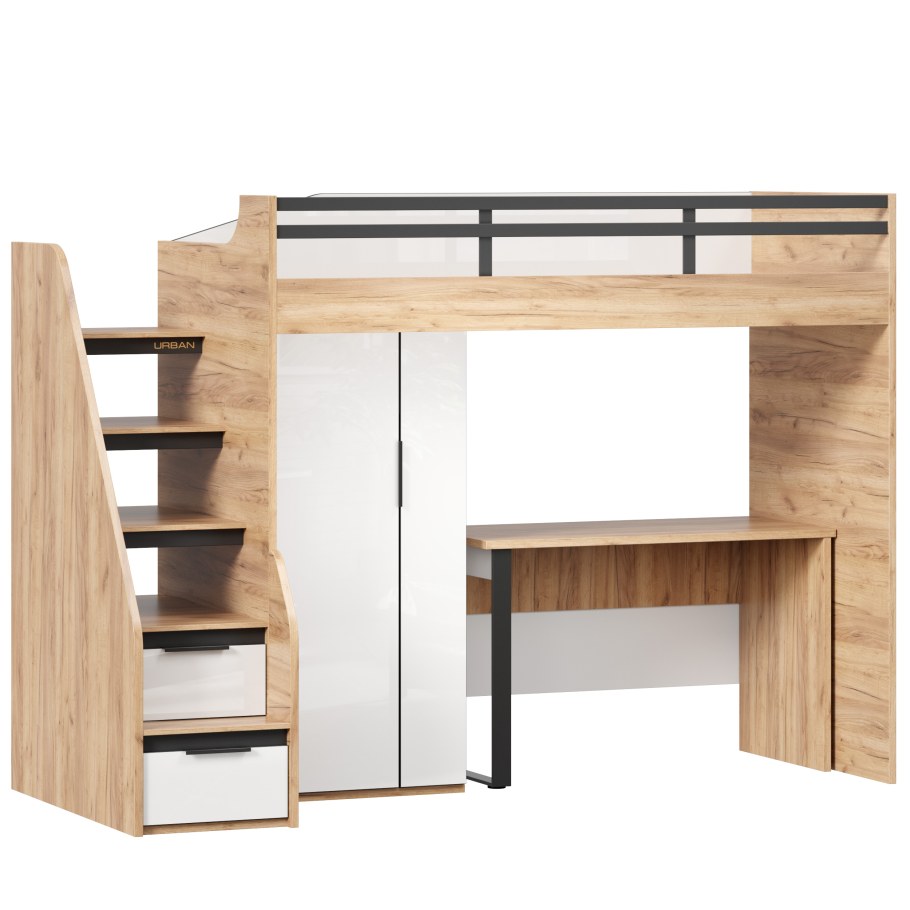 Кровать-чердак со столом и шкафом для одежды