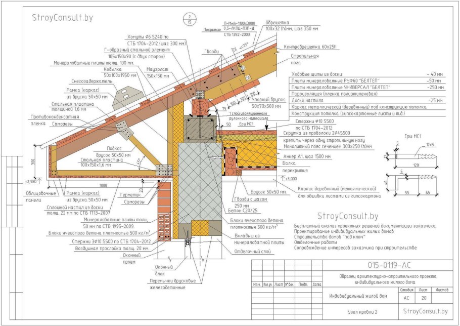 Узел опирания стропила с мауэрлатогм