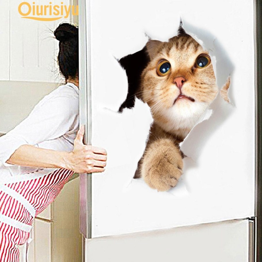 Наклейка на холодильник кот