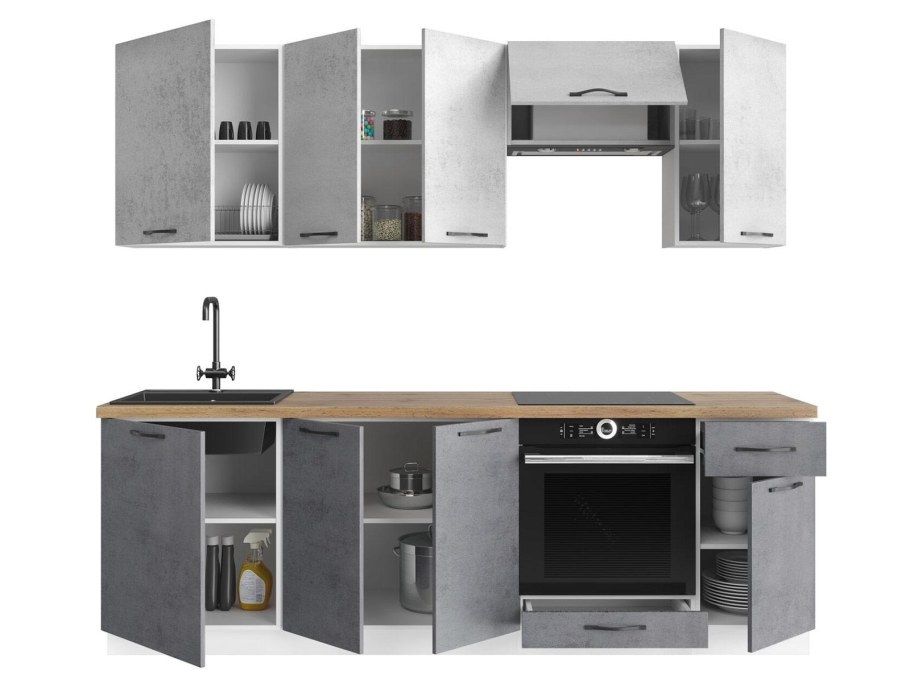 Кухонный гарнитур Одри 240 см бетон светлый / бетон темный