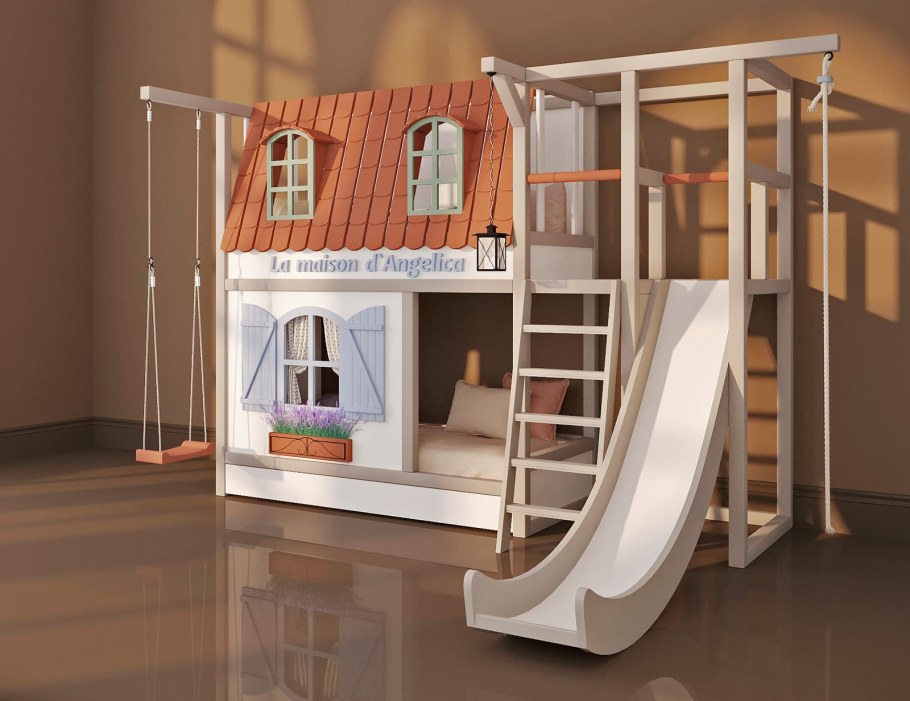 Двухэтажная кровать домик