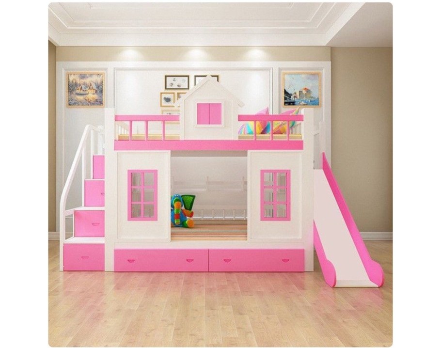 Двухэтажная кровать с горкой для девочек