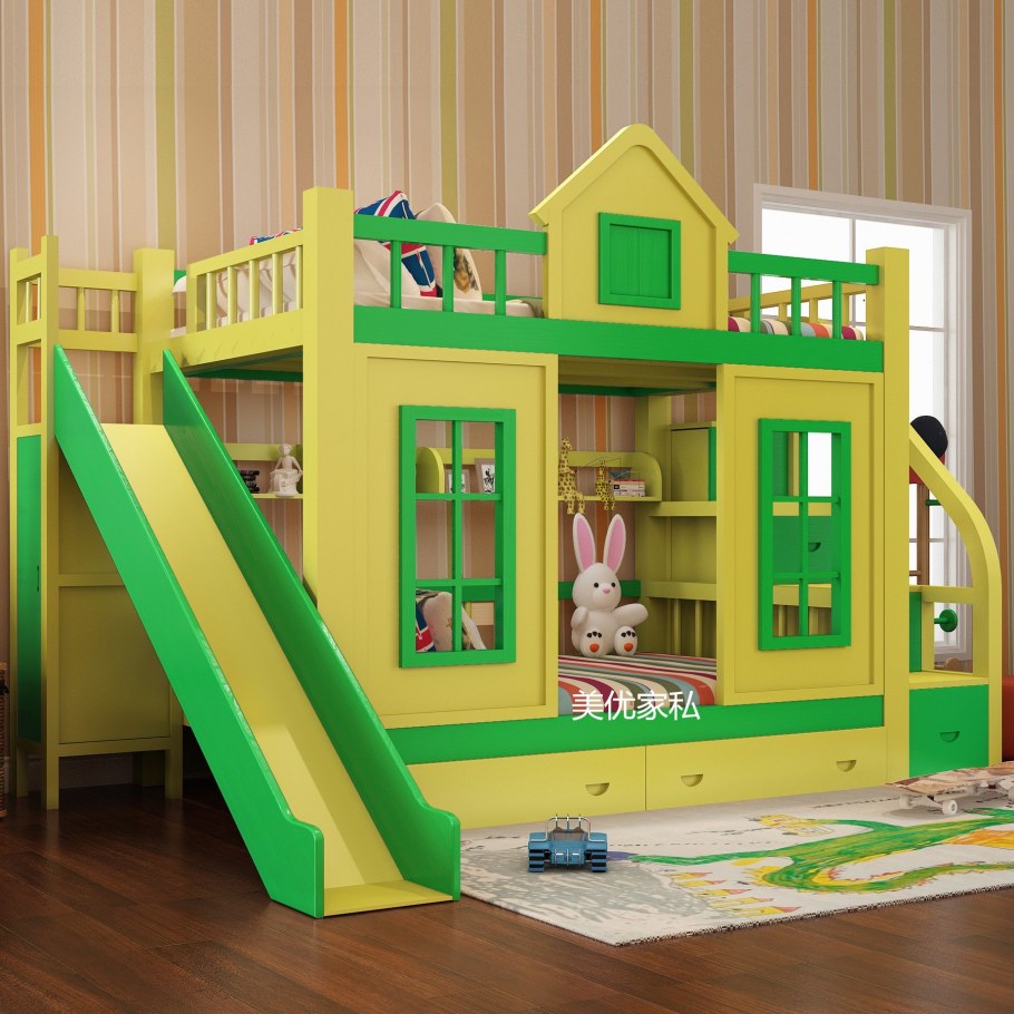 Двухъярусная кровать для детей с горкой