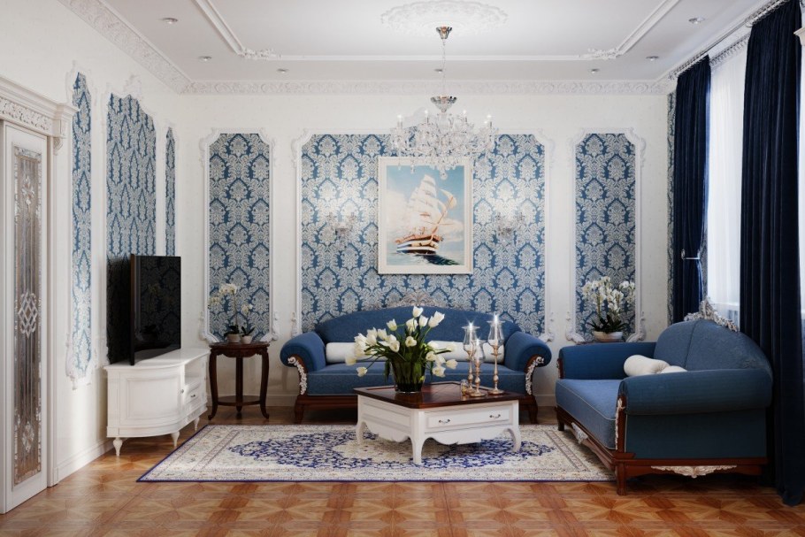 Классический интерьер в синих тонах