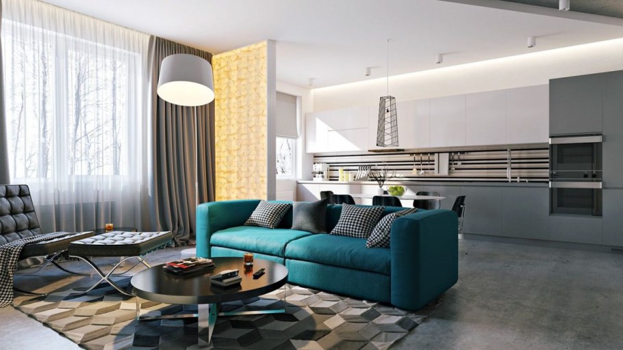 Диван в интерьере студии