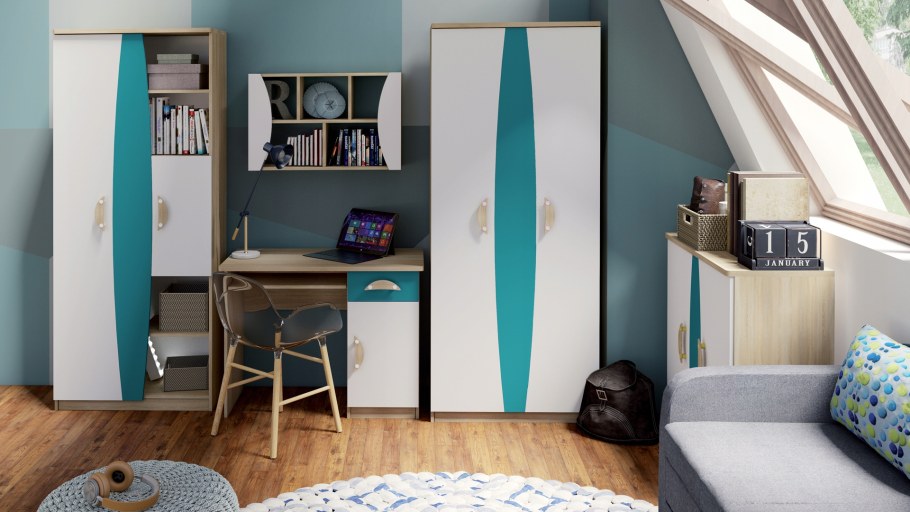 Шкаф бело бирюзовый