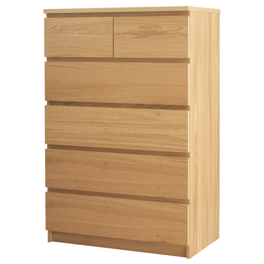 МАЛЬМ комод с 6 ящиками дубовый шпон беленый 80x123 ц