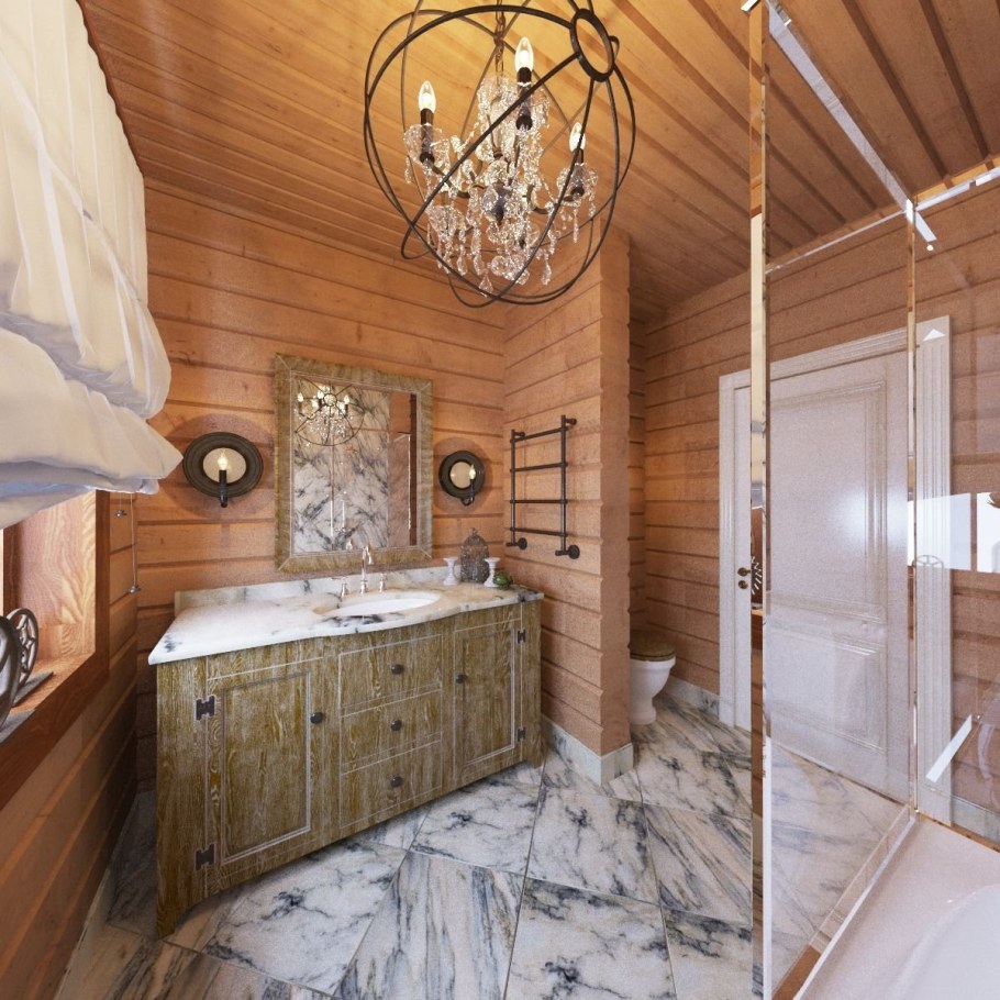 Санузел в доме из клееного бруса