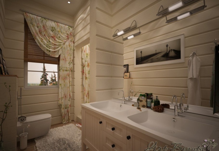 Ванная в стиле Прованс в деревянном доме