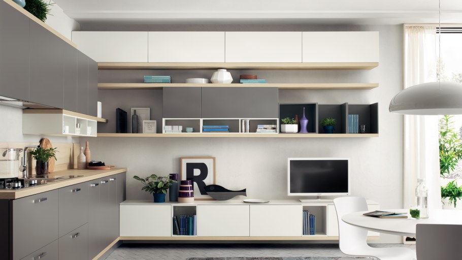 Кухни с полками вместо навесных Scavolini
