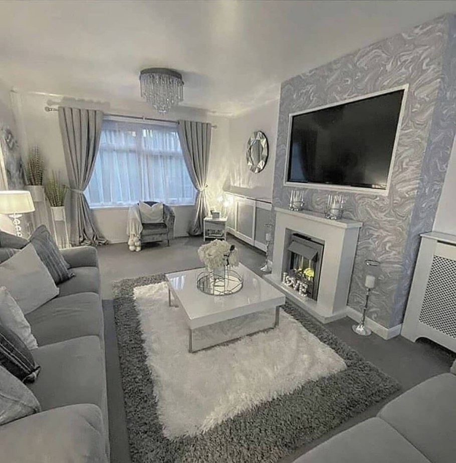 Гостиная в серо белых тонах