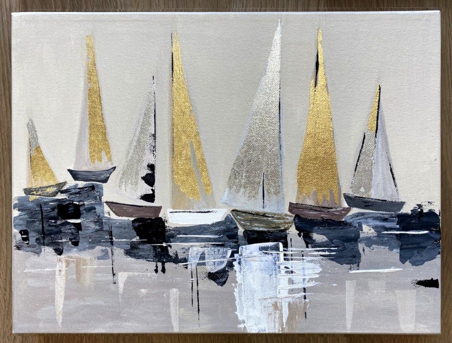 Акриловая живопись парусник с поталью