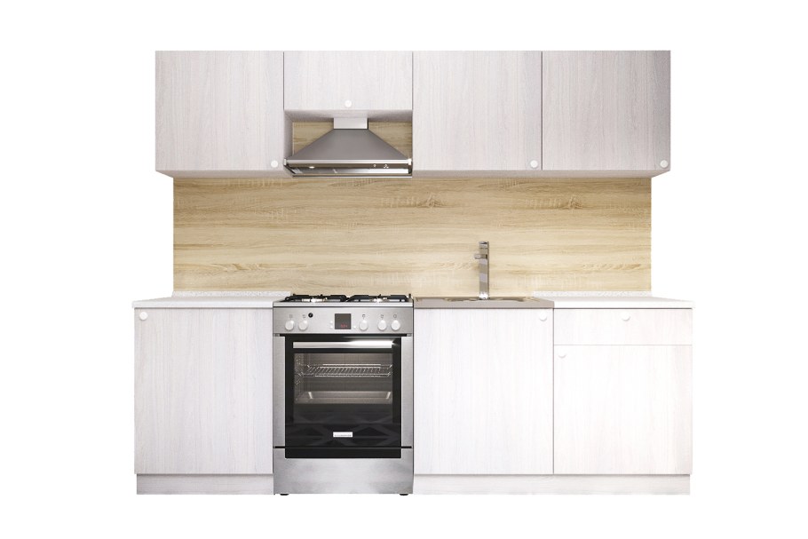 Кухонный гарнитур Ронда 2,4 ЛДСП, белый, ясень Анкор (Ронда)